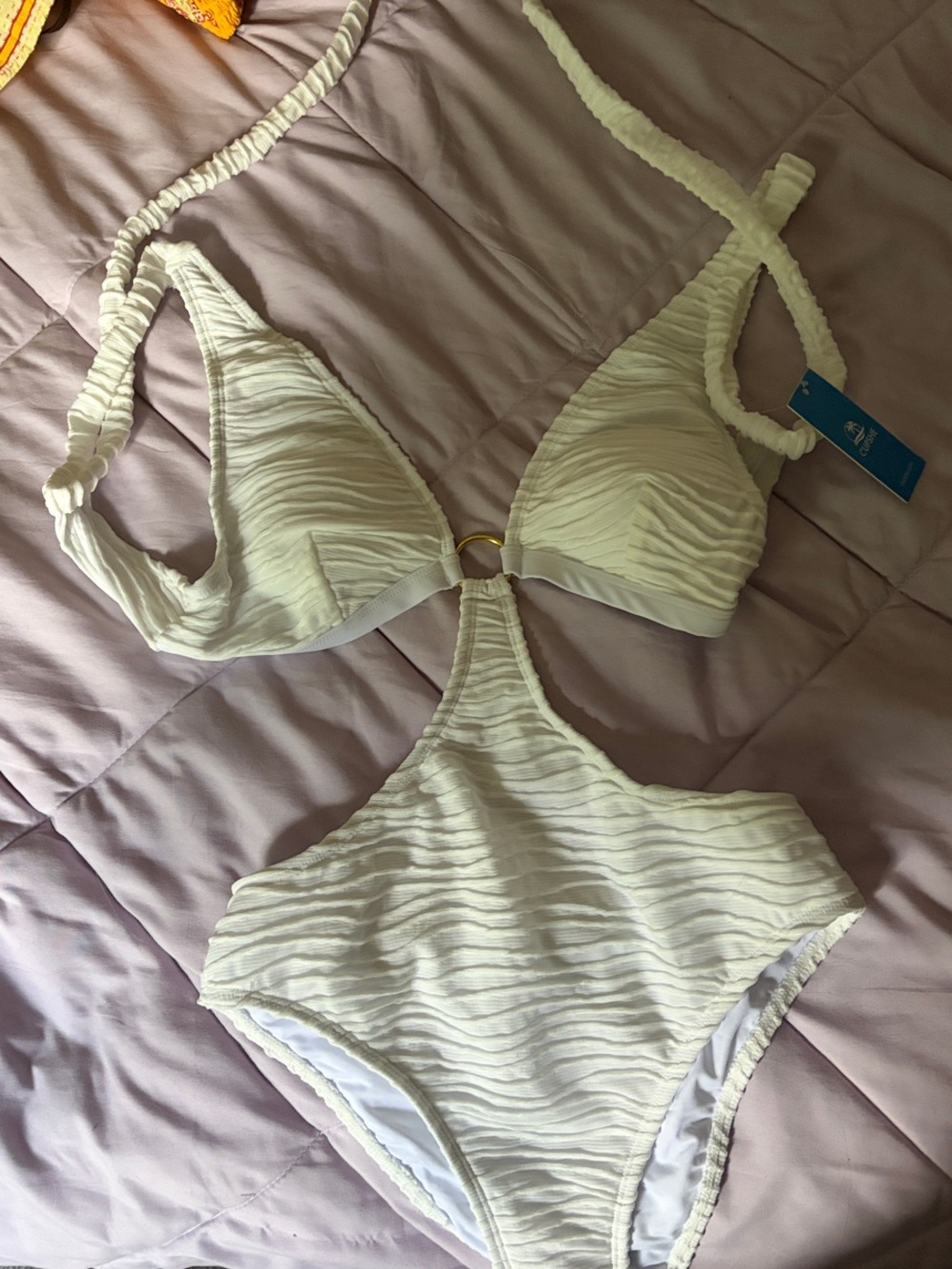 NWT Cusphe White Textured One-Piece Swimsuit with Ring Detail